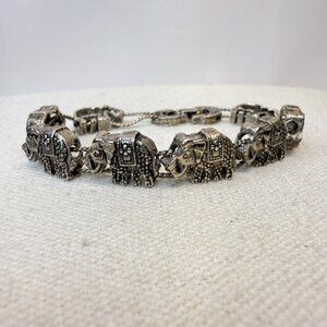 Elephant Slider Bracelet Silver Tone Vintage Lucky